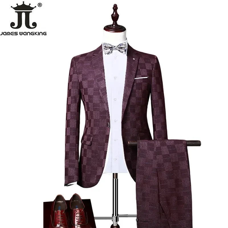 ( Jacket+Vest+Pants ) Boutique Fashion Plaid Men\'s Casual Business Office Suit Three Piece Set Groom\'s Wedding Dress Slim Suits