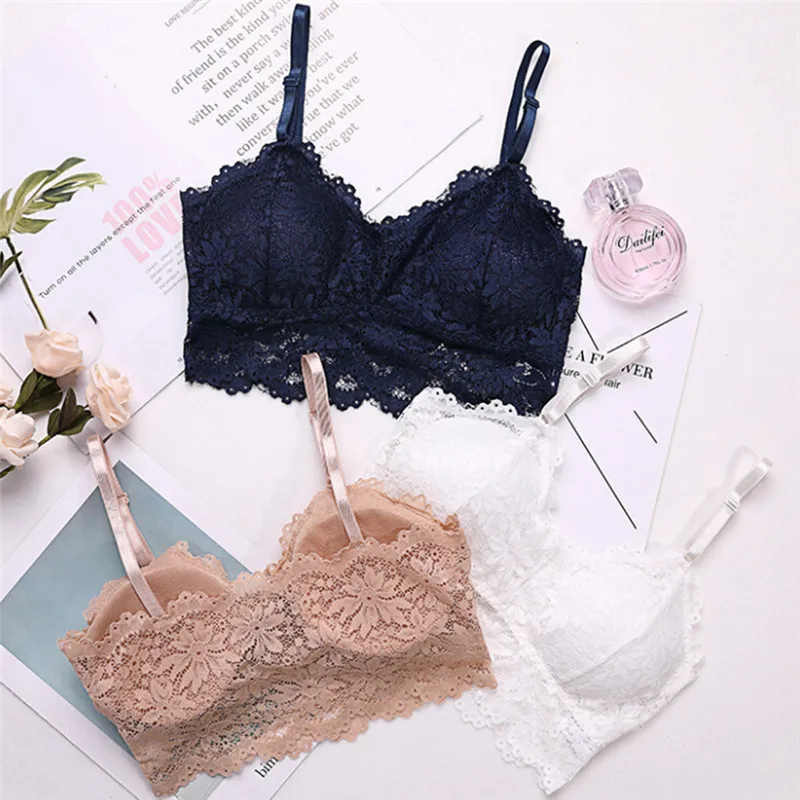 1 Pcs Women Lace Bra Floral Trim Bralette Crop Top Push Up Bra Underwear Lingerie Bra Wrap Style Bra