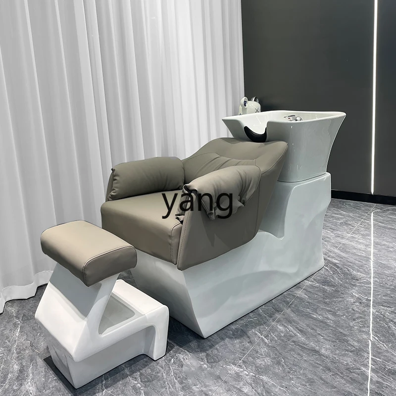 CX Barber Shop Half Lying Shampoo Chair for Hair Salon Fiberglass Flushing Beauty Salon Ceramic Basin