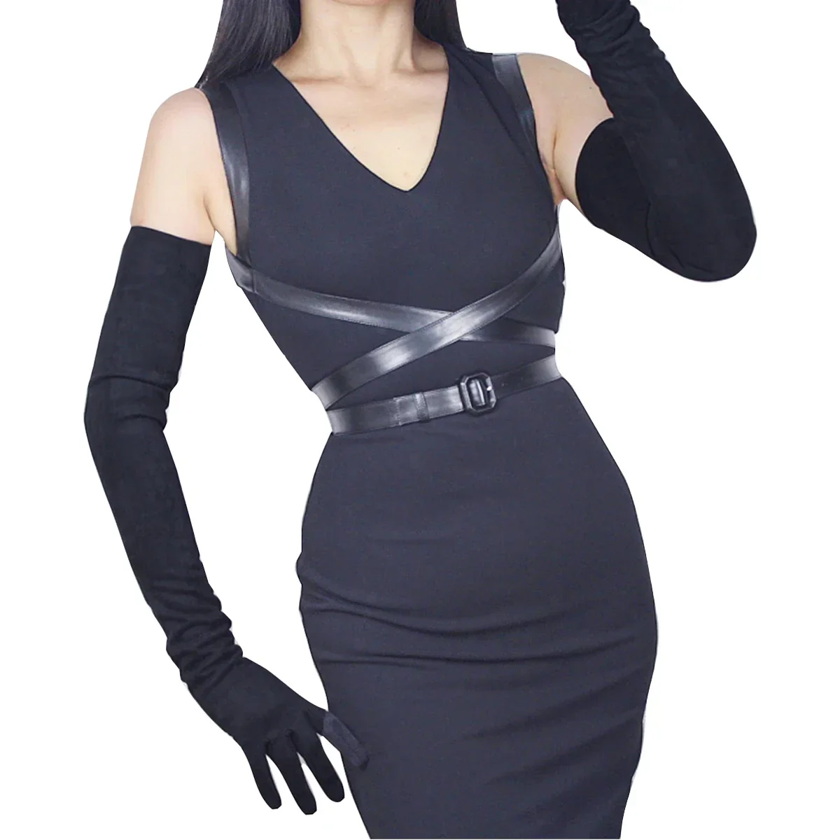 

DooWay Women's Black Suede Gloves Faux Leather 70cm Long Double-faced Evening Cosplay Special Occasion Dressing Opera Glove