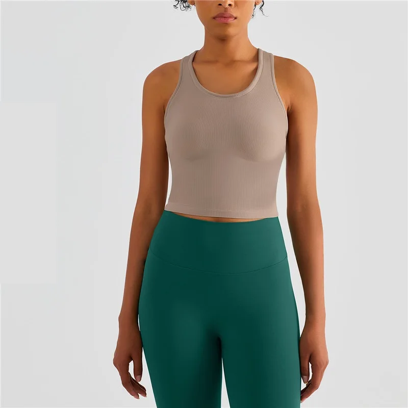 Solid Rib Women Sports Tank Crop Top Deepu Tight Fitness Bra Yoga Vest Underwear Jogging Breathable Comfortable Removable Chest