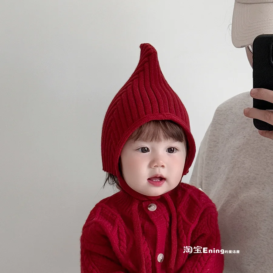 

Рождественская красная шапка с эльфом для маленьких мальчиков и девочек, вязаная шерстяная шапка с милыми ушками, шапки от 3 месяцев до 2 лет