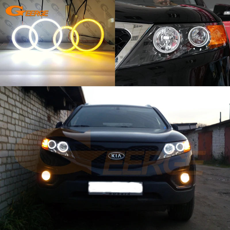 For Kia Sorento II XM 2009 2010 2011 2012 2013 Ultra Bright Switchback Day Light Turn Signal SMD LED Angel Eyes Kit Halo Rings