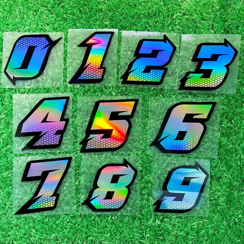 2Pcs/Set Large & Small Iridescent Number Stickers, Rainbow Gradient Vinyl Decals for Bicycle Racing Helmet Accessories