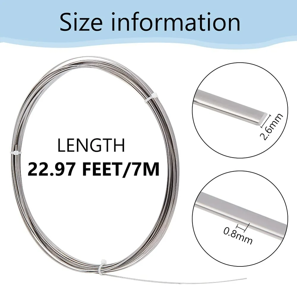 21 Gauge Stainless Steel Flat Wire, 23 Feet 2.6mm Wide Metal Craft Wire, Bendable Steel Wire for Jewellery Making, Resin Bezel