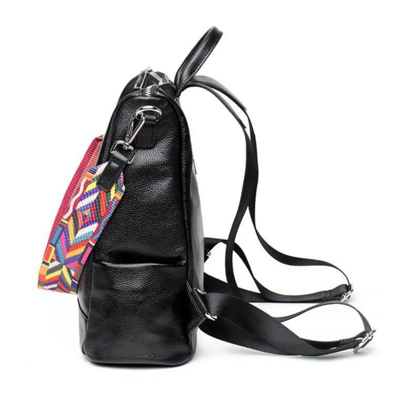 Mochila de couro genuíno para mulheres, bolsa escolar bordada, bolsa de ombro de viagem na moda, grande capacidade, bolsa portátil para senhora