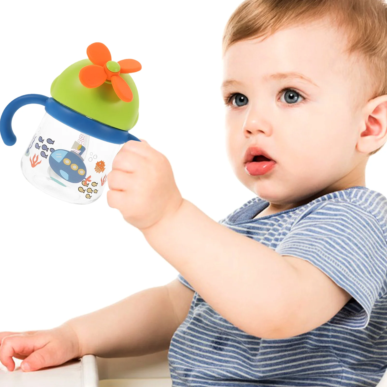 Taza infantil para niños de guardería, tazas lindas a prueba de derrames con pajitas y tapas para beber