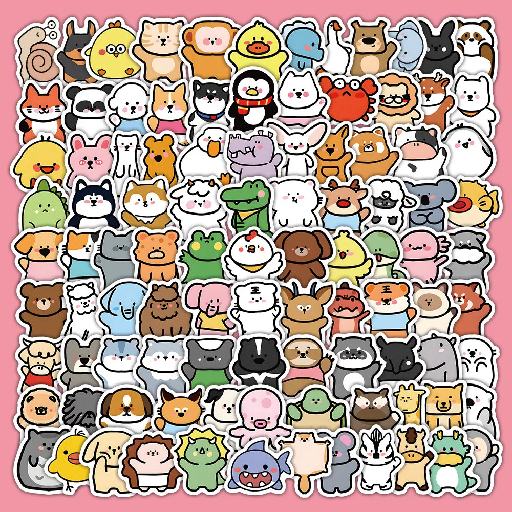 100PCS Cute Cartoon Mixed Animal Graffiti Stickers for Bicycle Hand Account Pencil Case Decals image 5