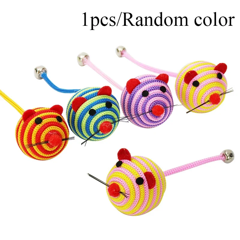 Pet Cat Toy Lovely Stripe Nylon Rope Round Ball Mouse Toy with Bell Pet Cat Chew Toy Cat Toy Interactive Mouse Ball Pet Products