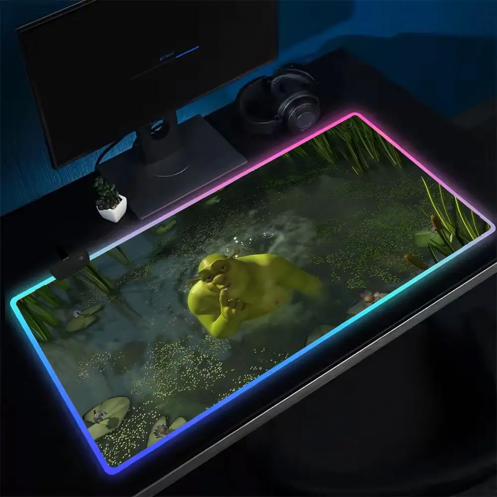 Cartoon Funny S-Shreks Mouse Pad Anime Gaming Mouse Pad LED Table Pads Backlit Rubber Desktop XXL Mousepad RGB Desk Mats