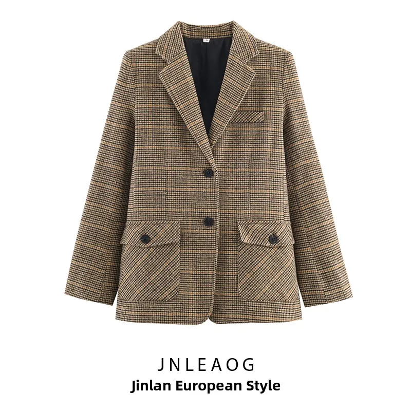 

JNLEAOG осенний новый женский модный клетчатый костюм Jaet универсальный дизайн Long Sve Busin Scene полиэфирная ткань