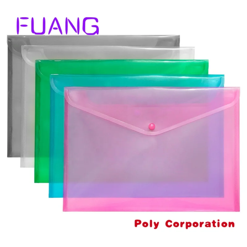 Custom  Custom Printed Plastic PP A4 A6 Transparent Envelope Pocket Wallets School Folder Document Clear File Bag With Snap Butt