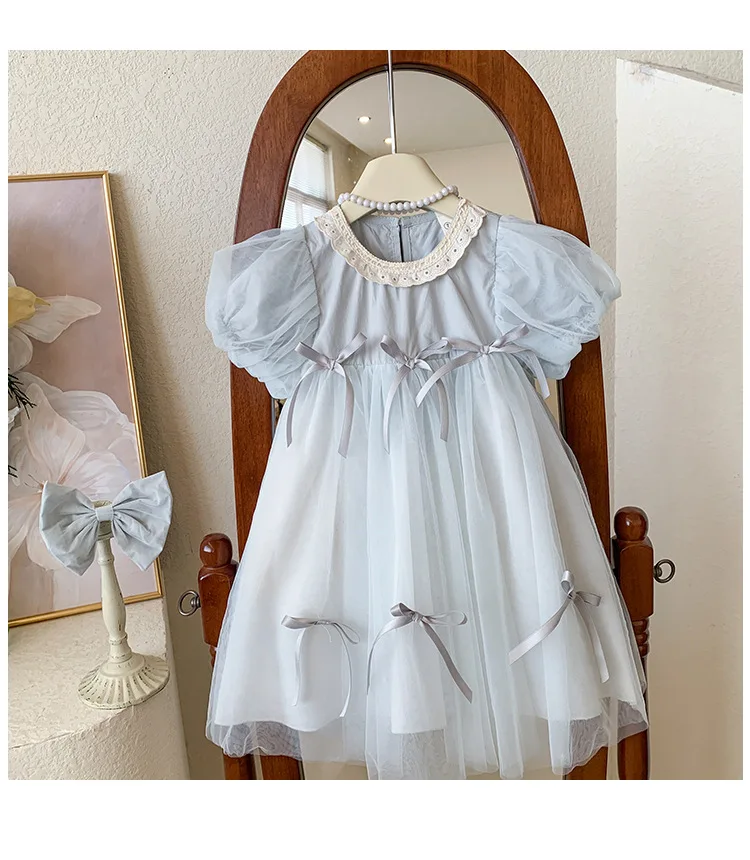 

Новое летнее платье для девочек с сетчатыми вставками и бантом, повседневное, модное, для принцесс, размеры 2-6 лет