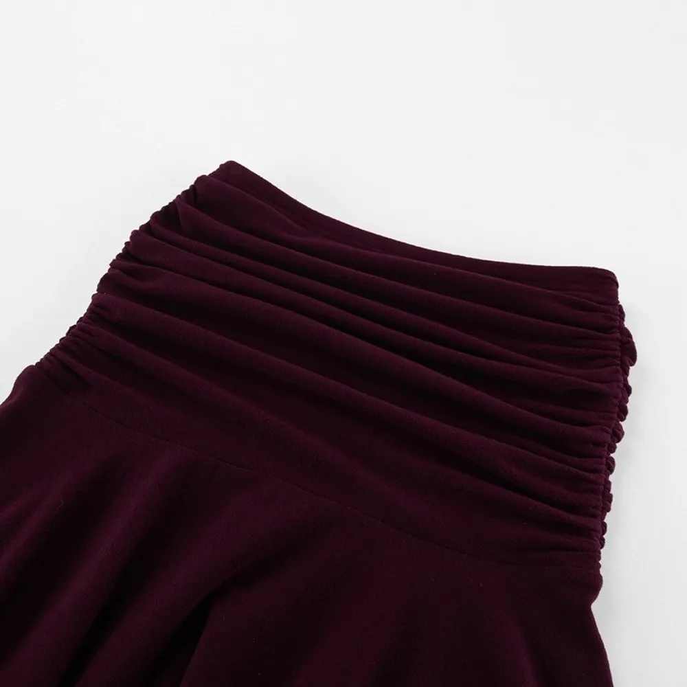 Waist Ruched Knit Maxi Skirt Irregular Hem Soft Knit A-Line Skirt Loose Fit Flowy Silhouette High Waist Skirt Office Commute