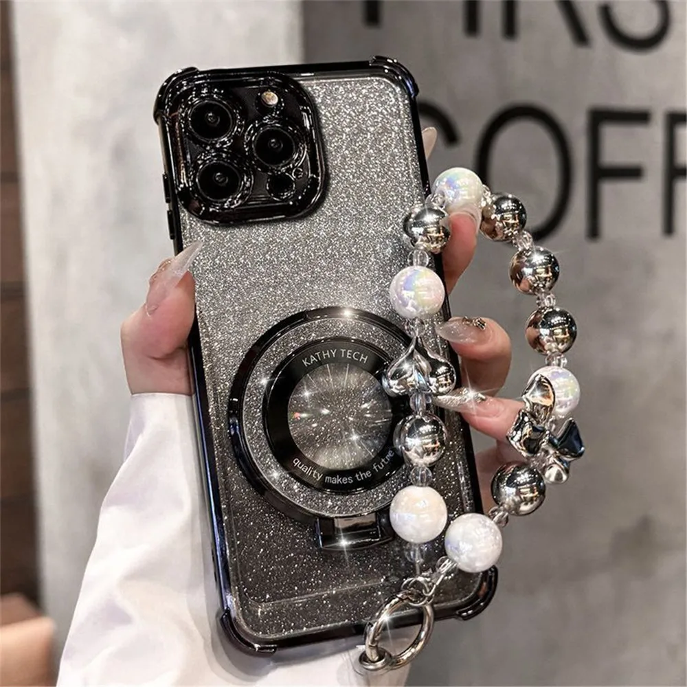 สร้อยข้อมือลูกปัดหรูหราแหวนกันกระแทกสําหรับ Huawei Nova 13 Pro 12 11 10 9 8 7 6 5 Pro SE ซิลิโคน Glitter Stand Holder COVER