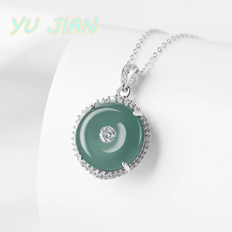 Genuine Natural Emerald 925 Silver Inlaid Hand Carved Safe Buckle Necklace Pendant Men's Ladies Lucky Gift Fashion Jewelry Amule