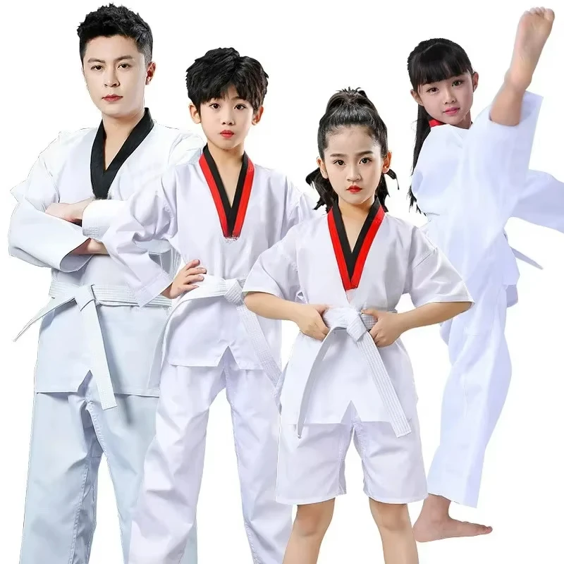 White Taekwondo Uniforms WTF Karate Judo Taekwondo Dobok Clothes Children Adult Unisex Long Sleeve TKD Clothing