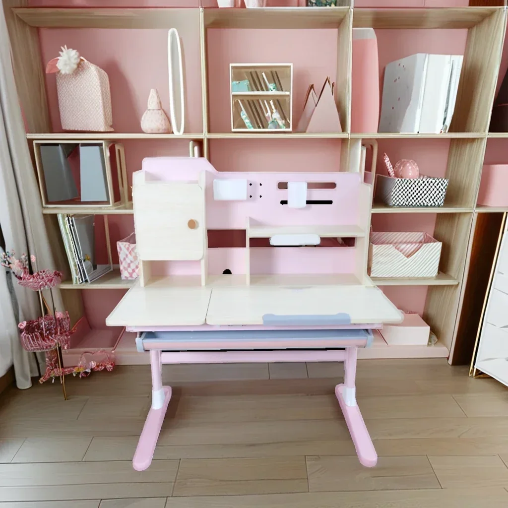 2026 New Product Ergonomic Child Study Table Blue Pink 530 To 760mm Height Kids Study Desk