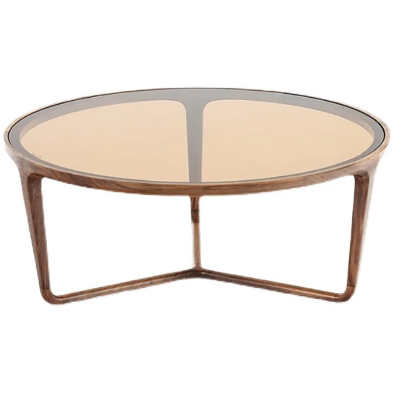 

Solid wood North American black walnut living room home, modern simple round rock slab coffee table