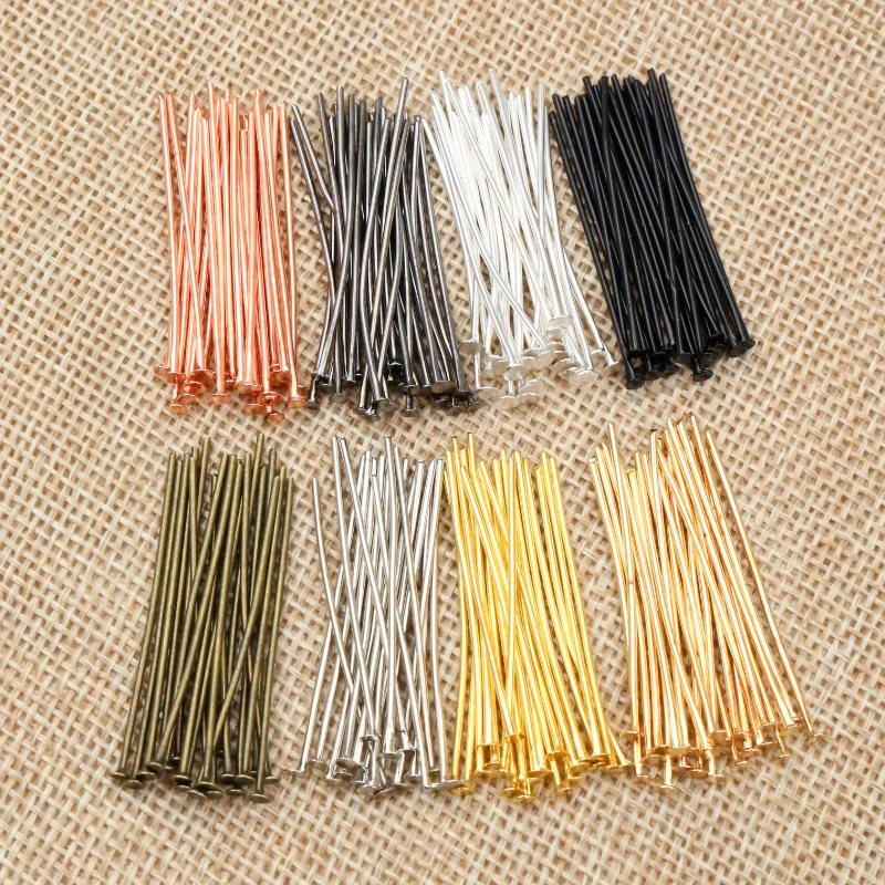 200pcs/pack 20-60mm Flat Head Pins Bronze Rhodium Black Gold Silver Color Headpins For Jewelry Findings Making DIY Supplies