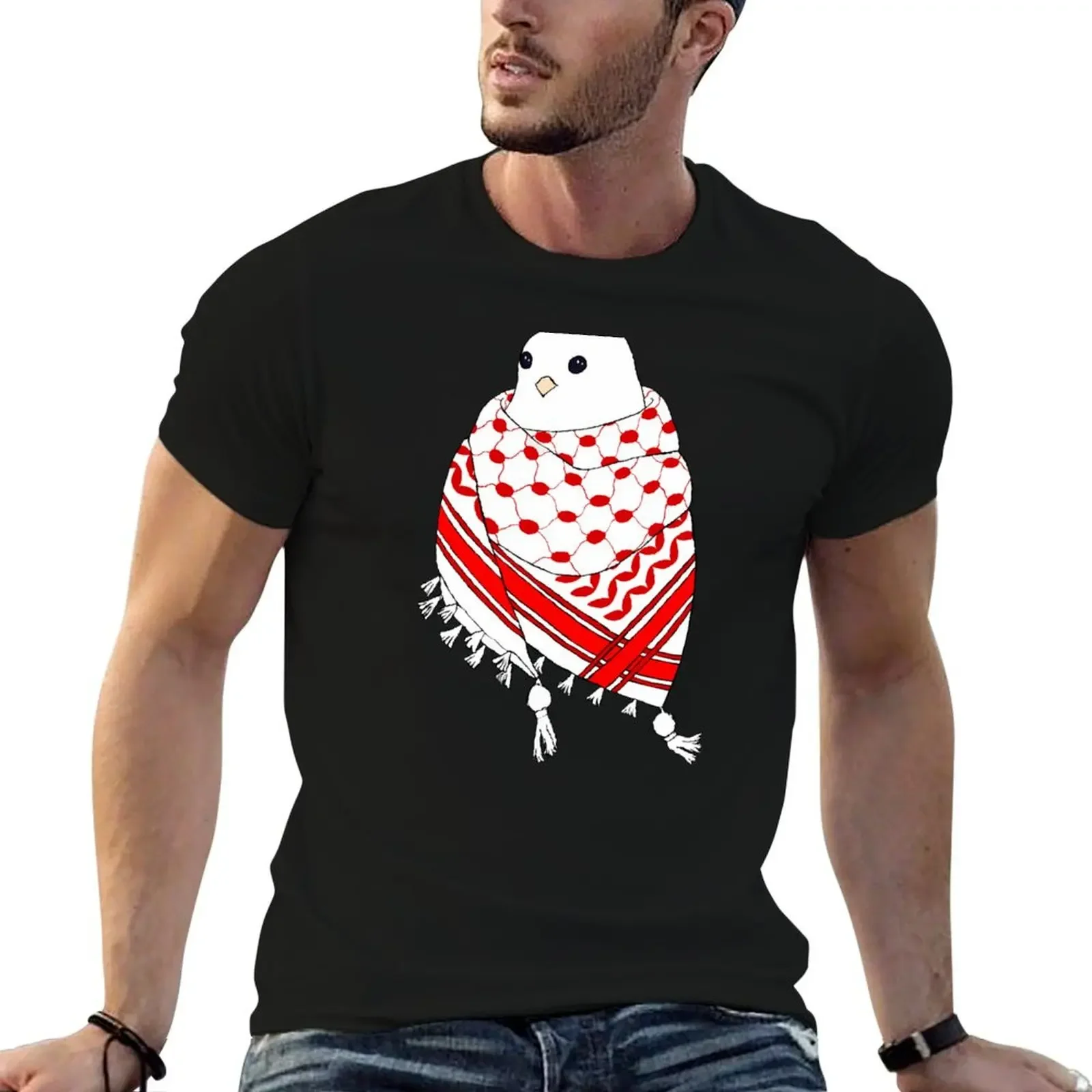 Dove Wrapped in Red Keffiyeh Scarf T-Shirt customs anime figures essential t shirt men clothing