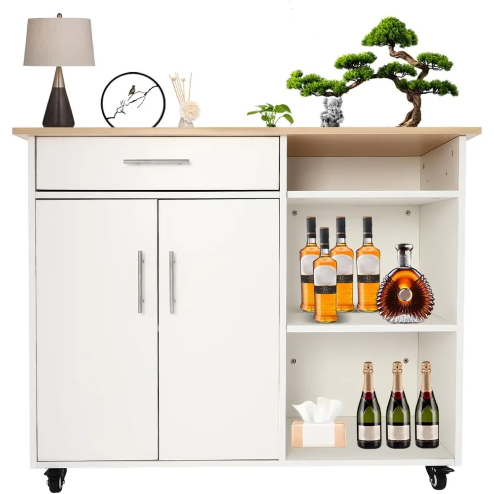 

Rolling Kitchen Island, Modern Large Capacity Rolling Kitchen Island Side Table with 4 Wheels, Rolling Trolley Cart with Drawer