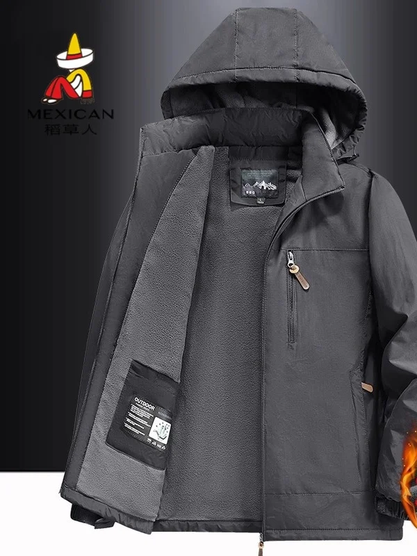 

Warm Fce Lined Outdoor Jaet for Middle-Aged And ly Men Detachable Hood Cotton Jaet Large Size Casual Faion