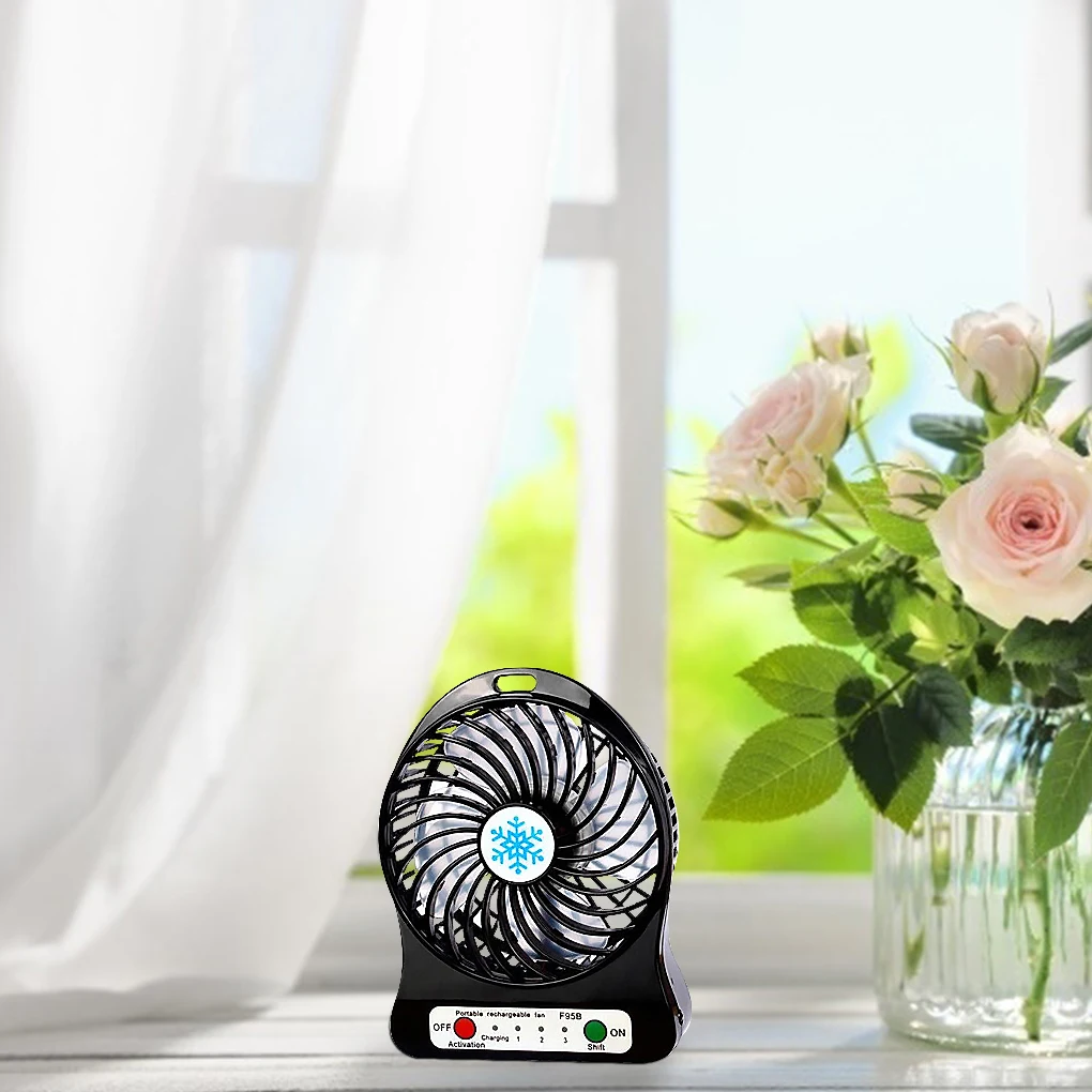 USB Rechargeable Mini Fan Indoor Outdoor Portable Desktop Plastic Electric Fan with LED Light