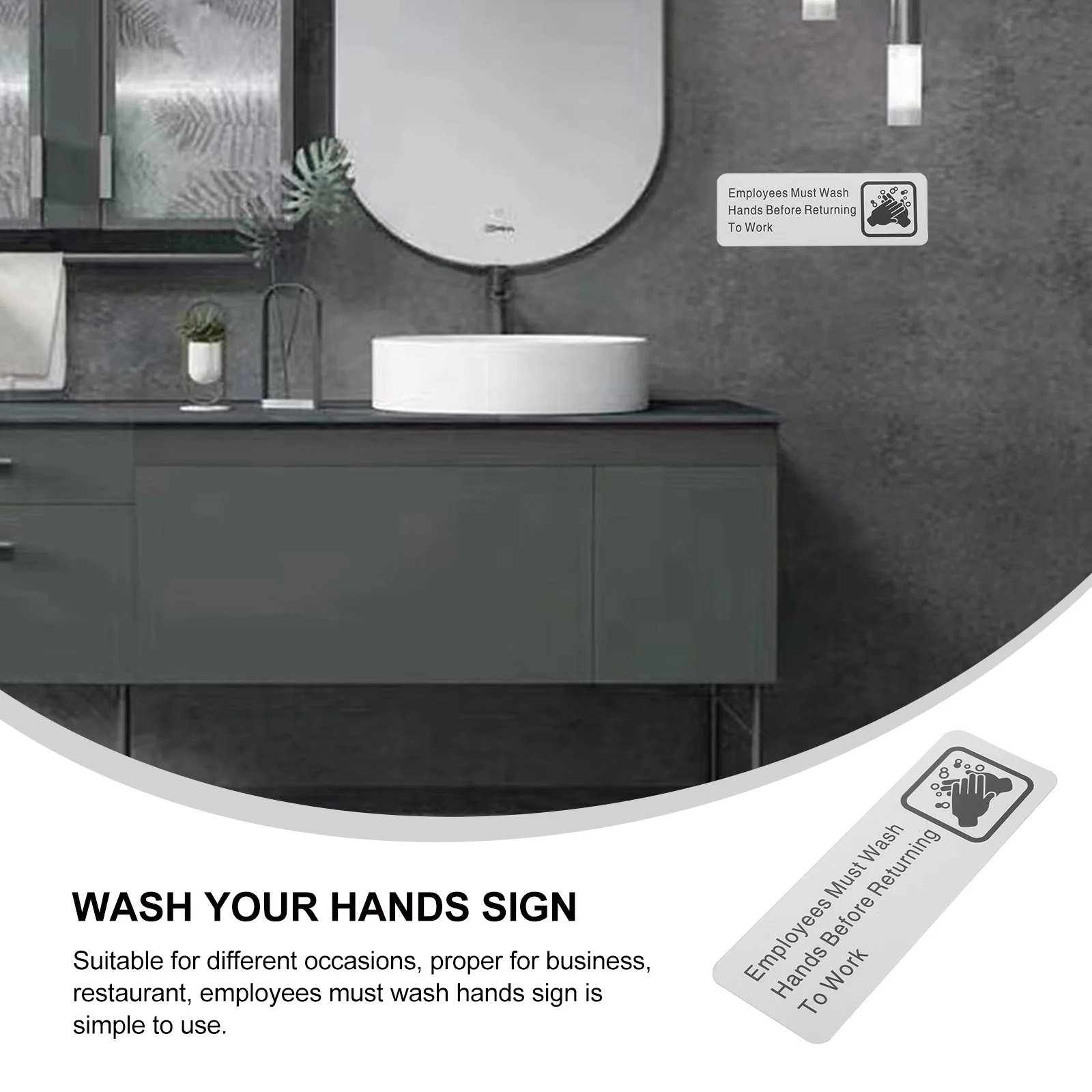 Must Wash Hands Sign Aluminum Alloy Employees The Adhesive Tape for Restaurant Business Informative