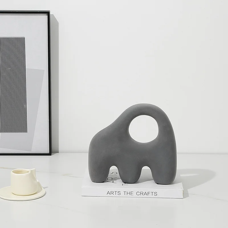 Nordic minimalist high-grade gray flocking ceramic portable hole ornament,  TV cabinet creative decoration