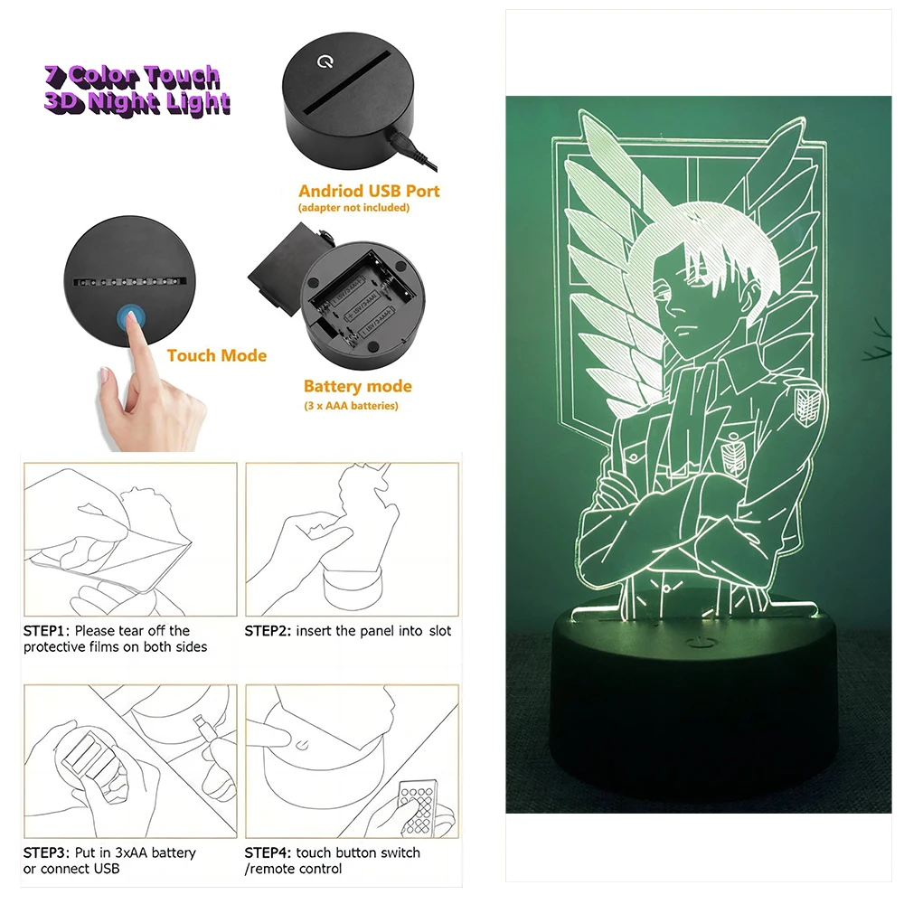 Anime Attack on Titan 3D Gamer Lamp LED Night Light Remote Control Home Bedroom Figures Lamps Decorative Toys Friend Party Gifts