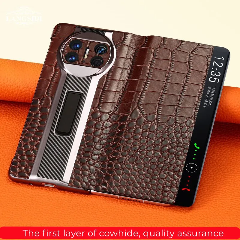 Genuine Leather Crocodile Pattern for Huawei Mate X5 Case Folding Screen Flip-on All-Covering Leather Case for Mate X3