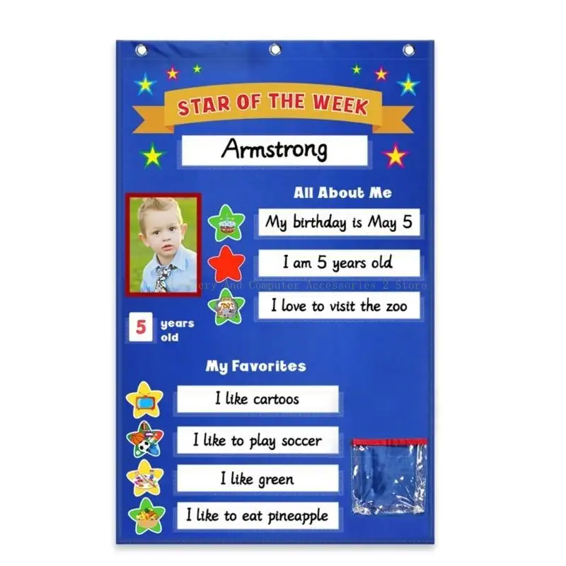 Wall Hanging Star Student Poster Set Pocket Chart for Classroom Kindergarten