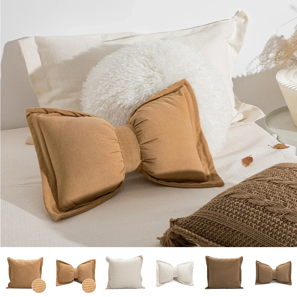 

1PC Bow Shaped Cushion Pillowcase Solid Color Cute Corduroy Bow Pillow Cover Sofa Decorative Backrest Back Cushion Cover 베개 커버