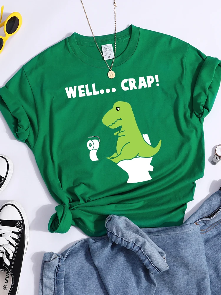 Green Little Dinosaur Is Shitting Cartoons Women Tshirt Sport Casual T Shirt Summer Sport Tee Clothing Breathable Cool Crop Top