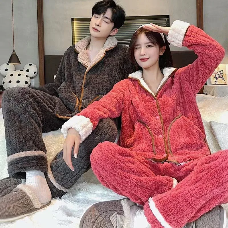 

Sleep Clothes Winter Loungewear Suit Couple Pajamas Women Thick Warm Men Oversized Outerwear Home Clothing Sets Pijama Hombre