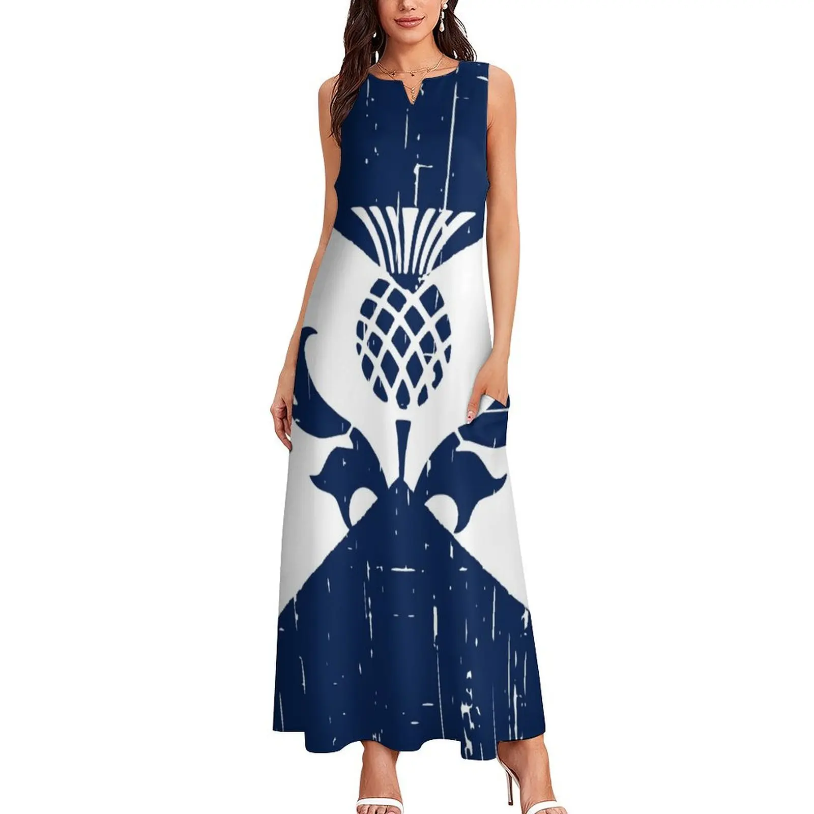 Saltire Scottish Flag and Scottish Thistle Long Dress Bridesmaid dress woman Prom gown women