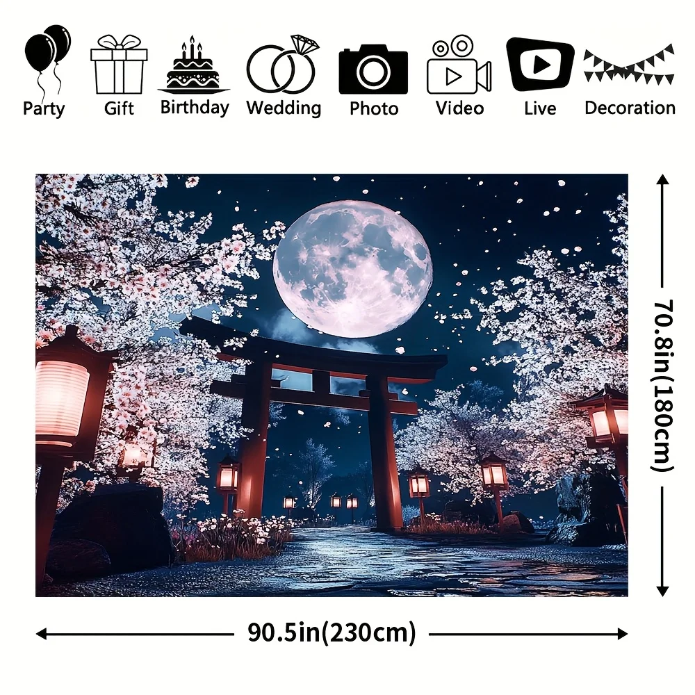 Japanese Sakura Moon Tapestry Wall Hanging Anime Decor Torii Gate Cherry Blossom Print Large Room Backdrop Art Wallpaper