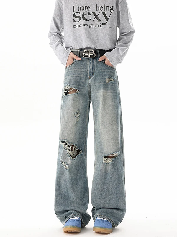 

American Style Vintage Men's Jeans Spring Summer Loose Slim High Waist Narrow Straight Leg Knife Micro Flared Pants