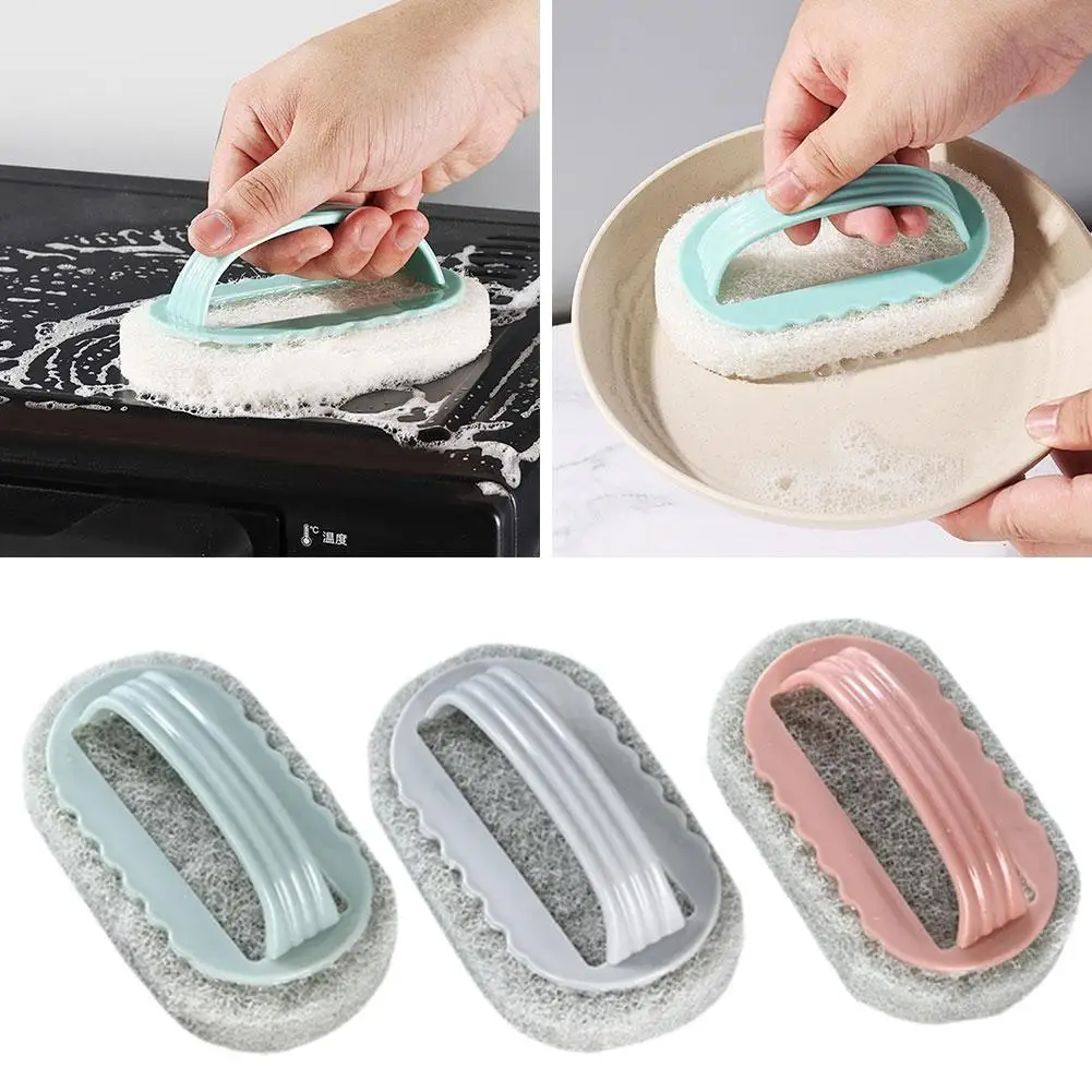 Cleaning Brush With Handle For Kitchen Bathroom Bathtub Thickened Strong Scrubbing Sponge Wiping Power Decontamination