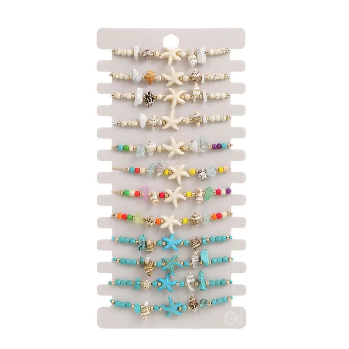 12-piece Set Of Hawaiian-style Turquoise Starfish And Conch Woven Bracelet, European And American Summer Beach Style Bracelet view 5