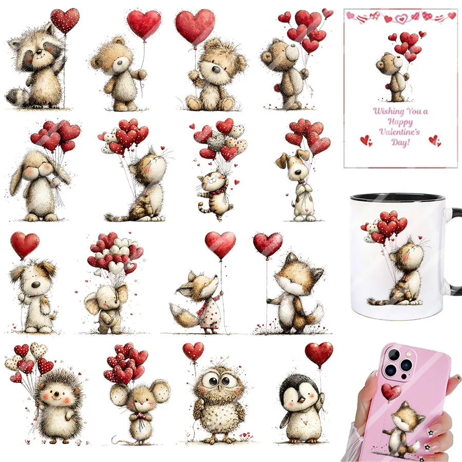 2pcs Valentines Day Animals Love DIY UV DTF Rub On Glass Cup Wrap Transfer Sticker Crafts Mug Greeting Cards Home Decor