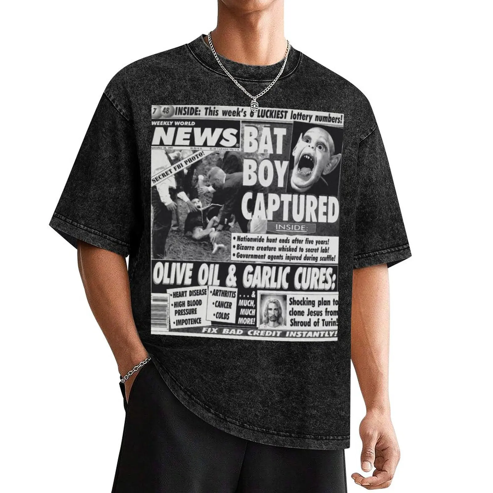 Bat boy captured bizarre odd strange enquire magazine article weekly news clone jesus T-Shirt