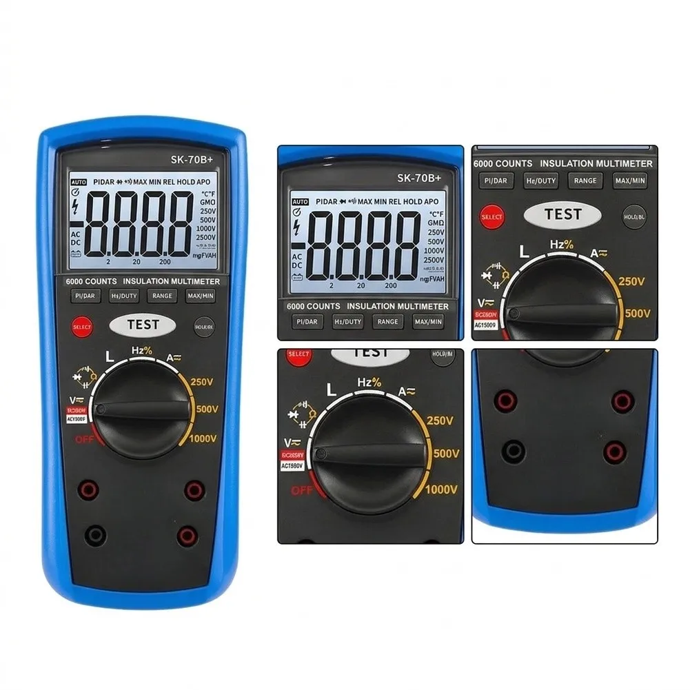 SK-70B+ Digital Multimeter and Insulation Resistance Tester 6000 Counts CAT III 1000V for Electrical Testing and Maintenance