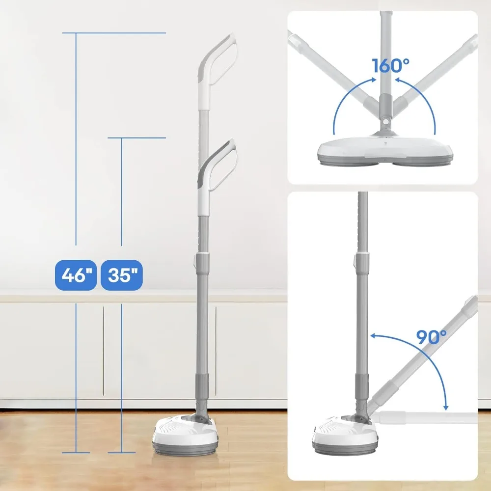 Esfregão giratório sem fio elétrico com farol LED e spray de água, limpador de piso com balde, até 60 minutos