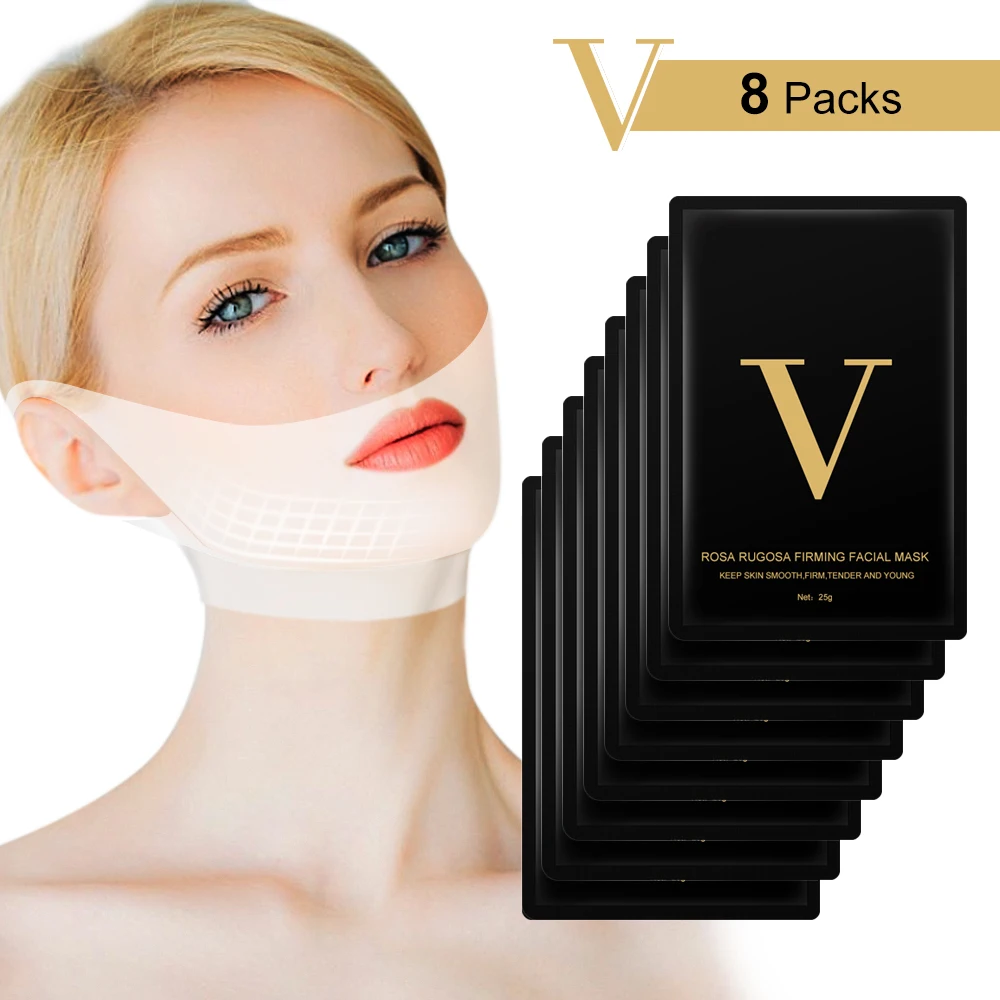 V Shape Lifting Máscara Facial, Pendurado na Orelha, Chin Cheek Lift, Emagrecimento Facial, Hidrogel, Fino, Slimmer, Embalagem Preta, 4D