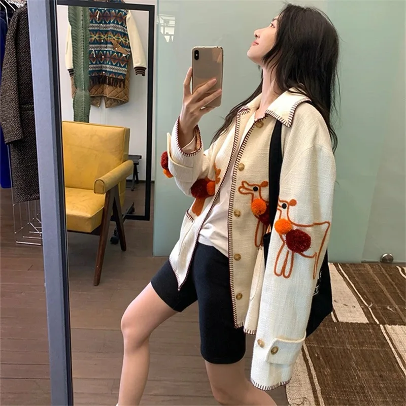 

Женская модная куртка с длинным рукавом и вышивкой, имитация хлопка и льна, весенняя новинка, топ в стиле бохо-шик