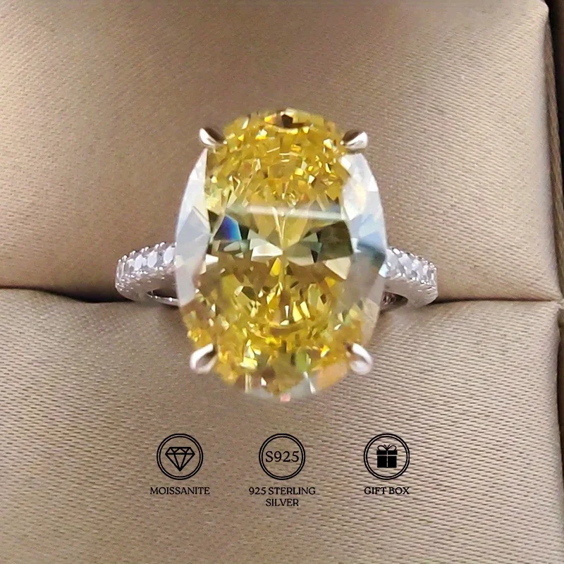 

1pc 1/2/3Carat Sparkling Yellow Oval Cut Moissanite Rings, Delicate Jewelry, 925 Sterling Silver Exquisite Rings.