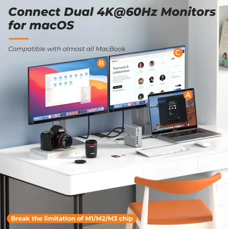 Imagem -04 - Displaylink-docking Station Hdmi 4k Usb-c Dual Uhd Display Usb 3.1 Vídeo Gigabit Ethernet Porta dp para Windows Mac m1 m2 m3