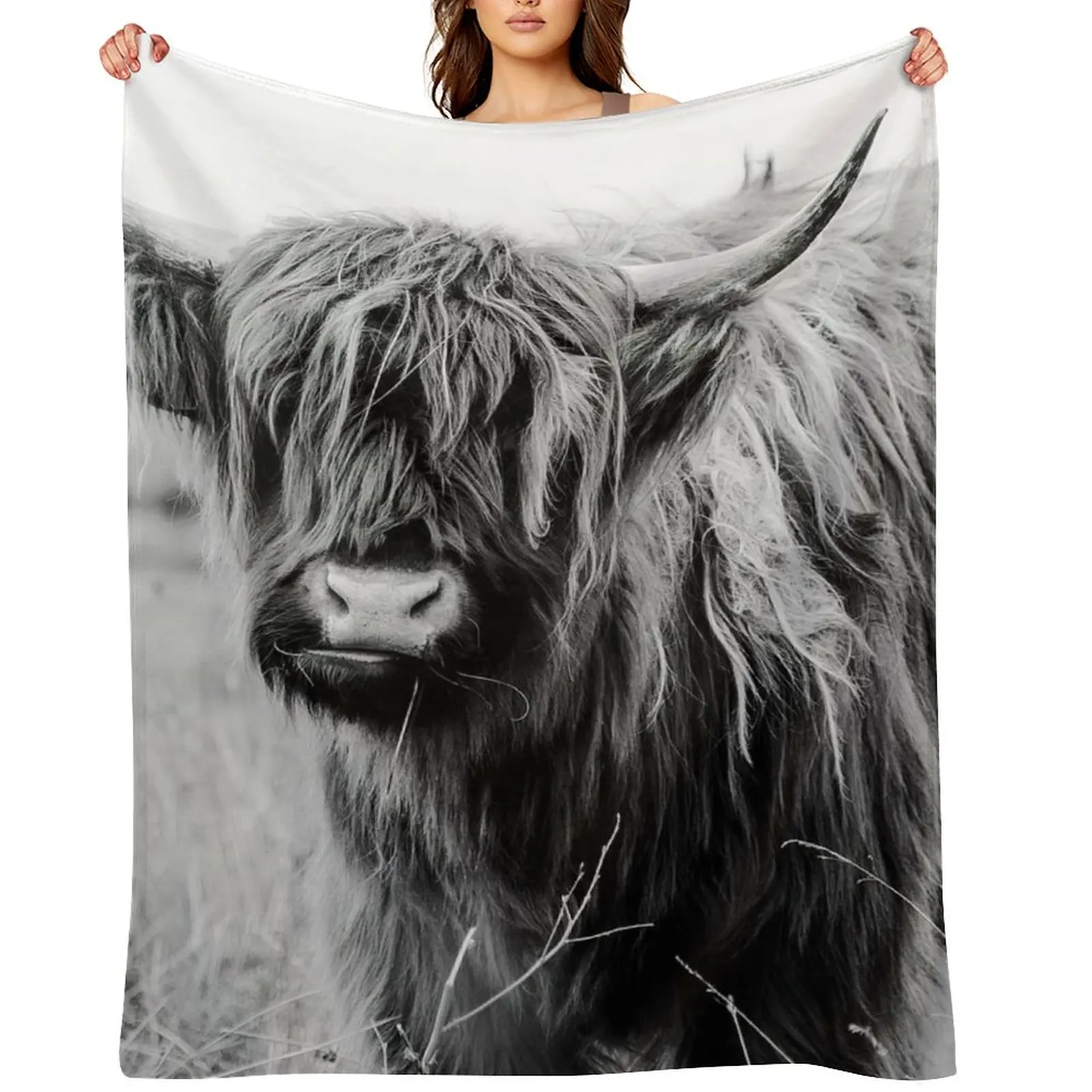 

Young Highland Cow Throw Blanket Thermals For Travel Flannel Fabric Personalized Gift Bed Blankets
